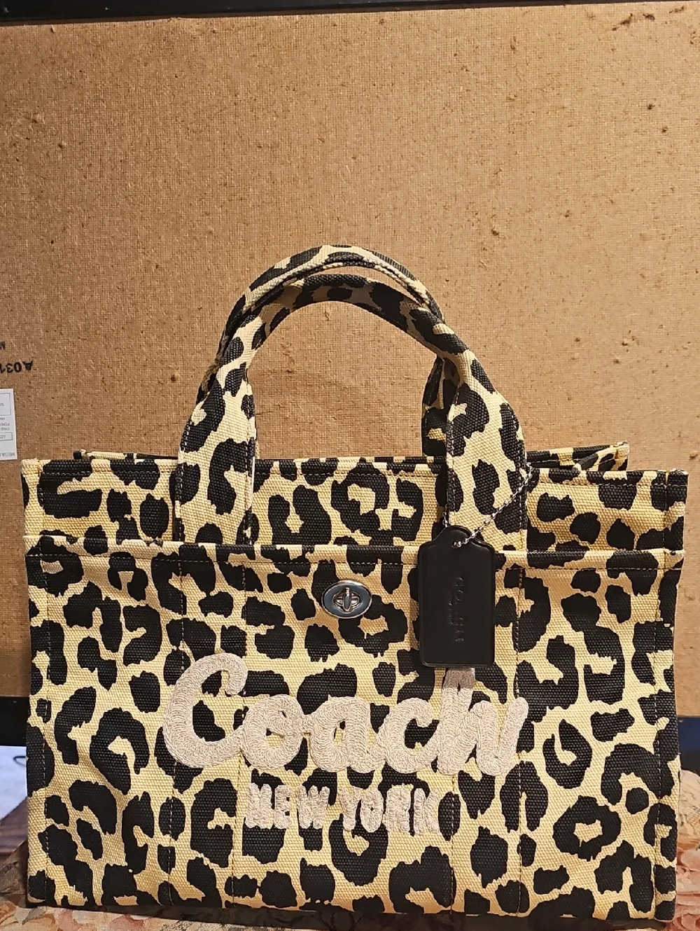 Coach Leopard-Print Canvas Tote in Black and Tan - Picture 1 of 11